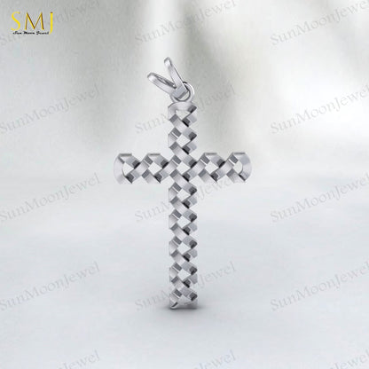 Mens 925 Sterling Silver Diamond Cut Cross Pendant Necklace Gift For Lover