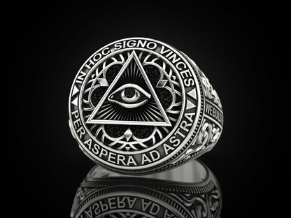 Masonic Freemason Third Eye 925 Sterling Silver Men's Biker Ring US7-15 Gift Men