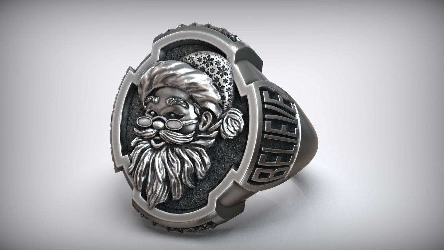 925 Sterling Silver Santa Claus Saint Nicholas Believe Ring Santa Ring US5 ~15