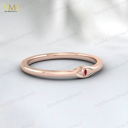 925 Sterling Silver Lab Red Ruby Evil Eye Ring Ruby Minimalist Ring Gift For Her
