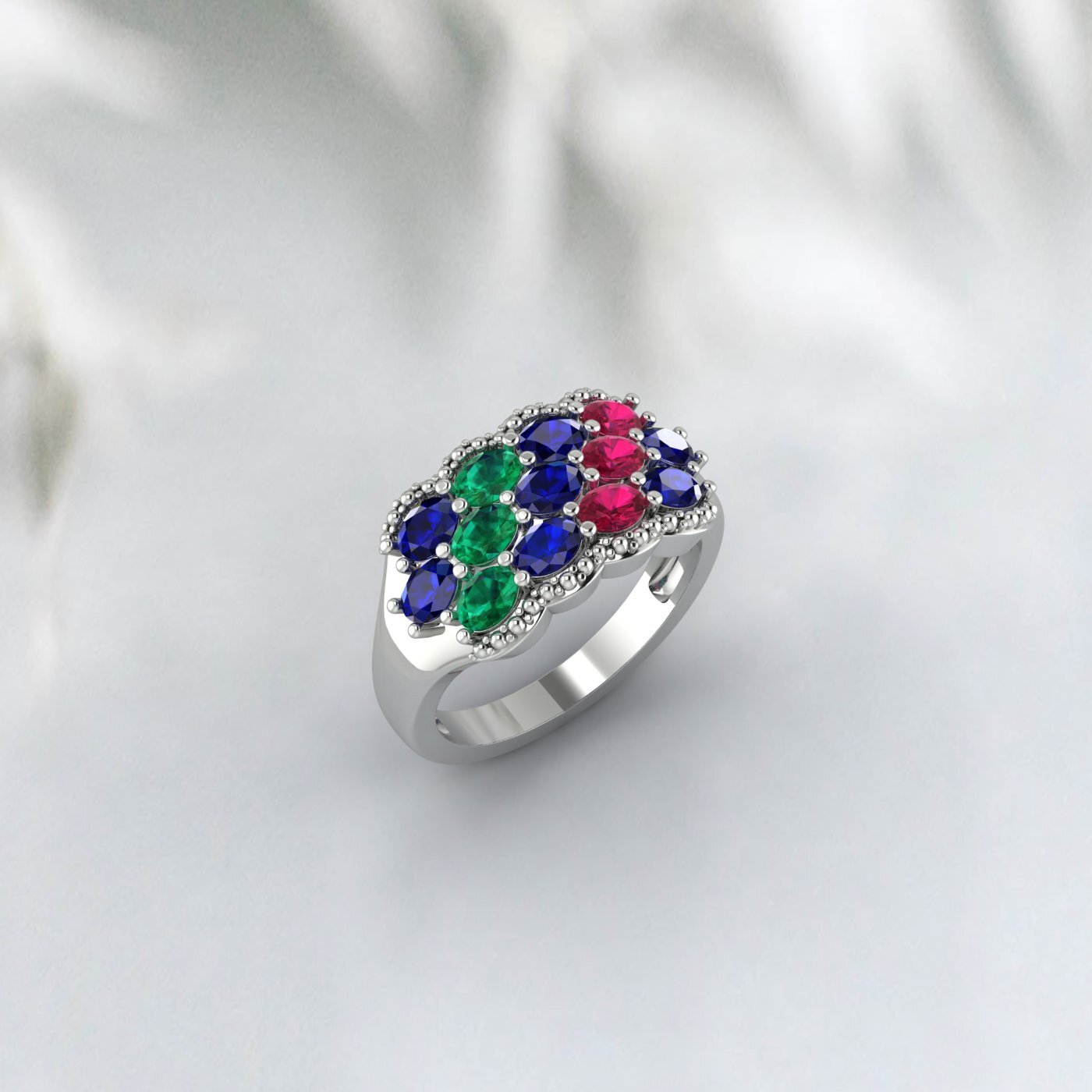 Natural Oval Cut Blue Sapphire 925 Sterling Silver Ruby & Emerald Antique Ring 