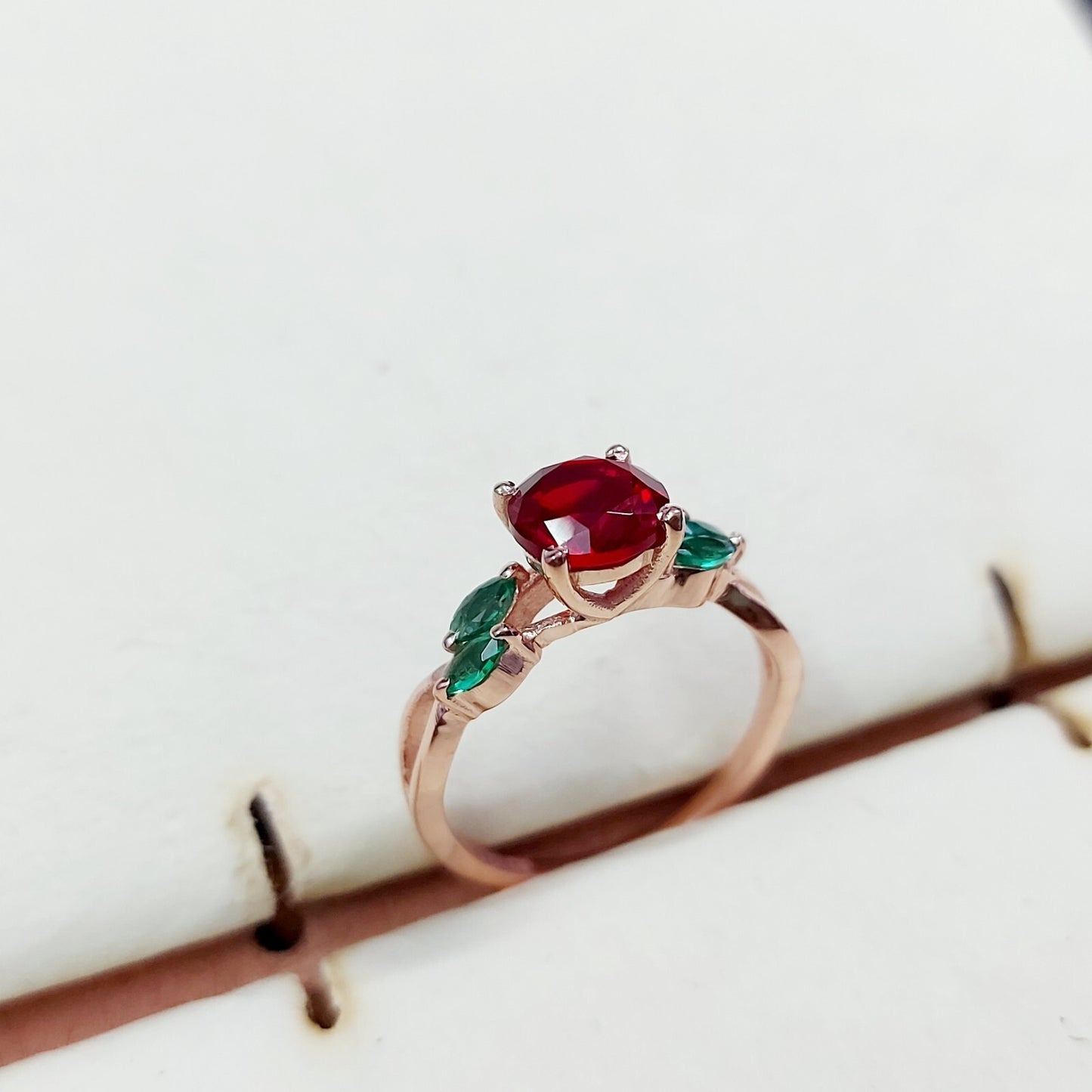 Marquise Lab Created Green Emerald with Round Ruby Wedding Women Ring US5~15