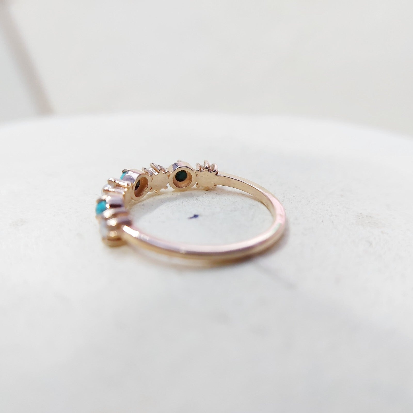 Turquoise Pearl Half Band Gemstone Wedding Engagement Ring For Women Gift Us5~15