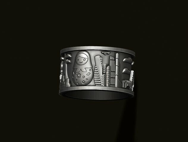925 Silver Russia Jerusalem Cityscape Band Ring US5~15 Travel Souvenir Men Ring