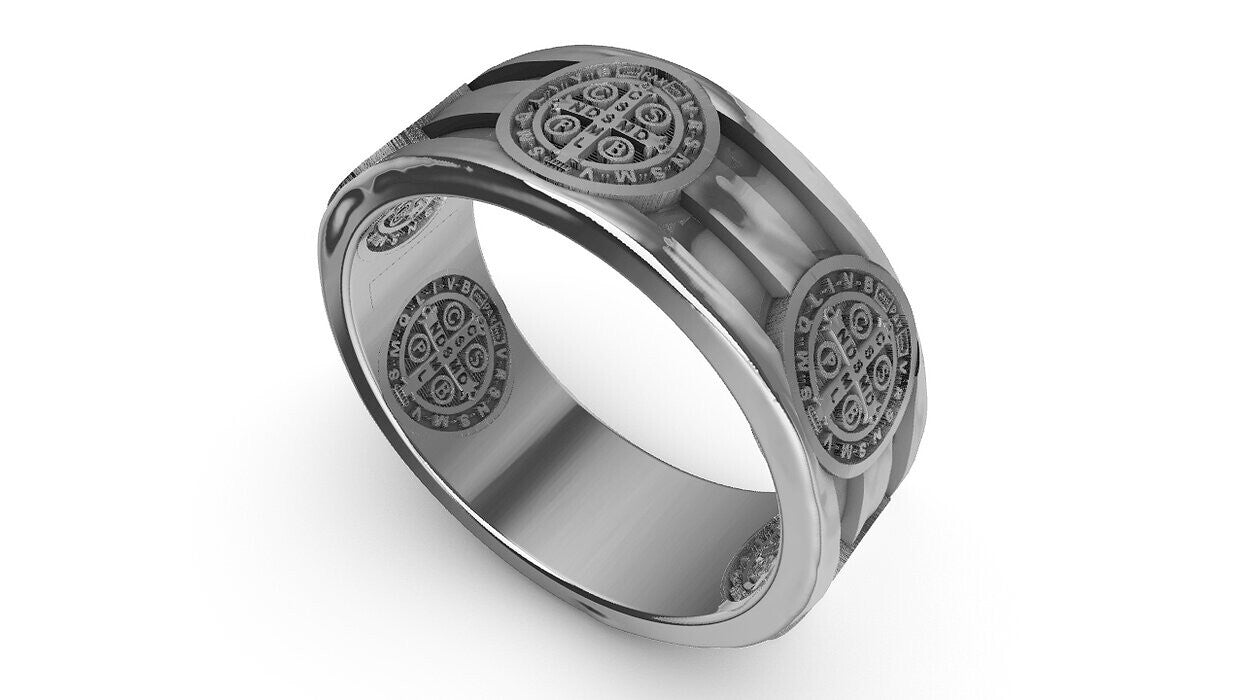 925 Sterling Silver Saint Benedict Ring US5 ~15 Religious Signet Women Men Ring
