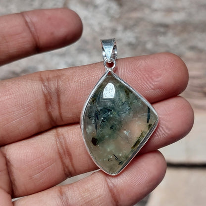 Natural Moss Agate Fancy Shape Pendant 925 Sterling Silver Perfect Gift For Her