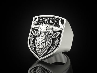 925 Silver Zodiac Taurus Bull Head Signet Ring For Men US5~15 Biker Jewelry Ring