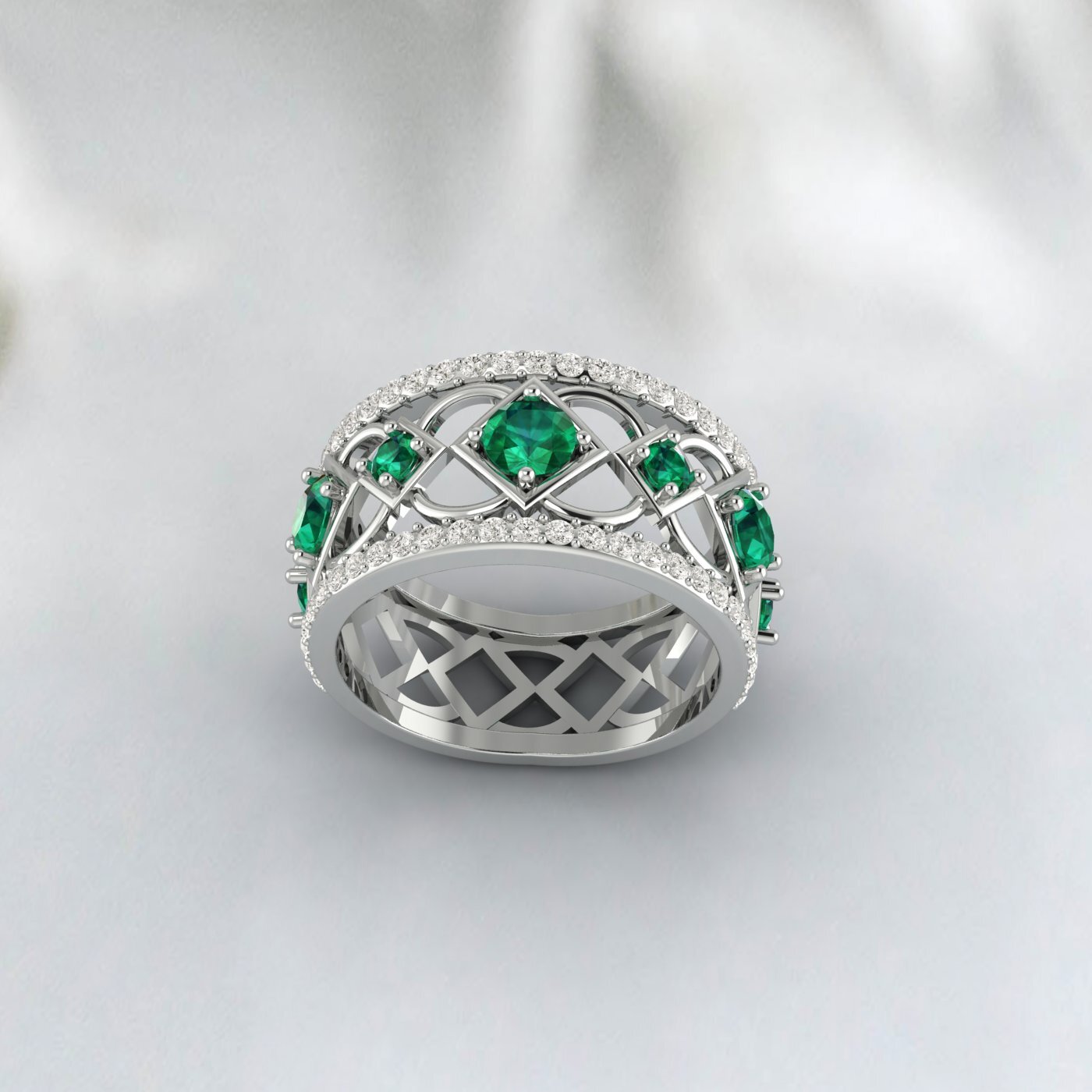 Lab Created Emerald 925 Sterling Silver Rose Gold Prong Stacking Matching Band 