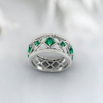Lab Created Emerald 925 Sterling Silver Rose Gold Prong Stacking Matching Band 