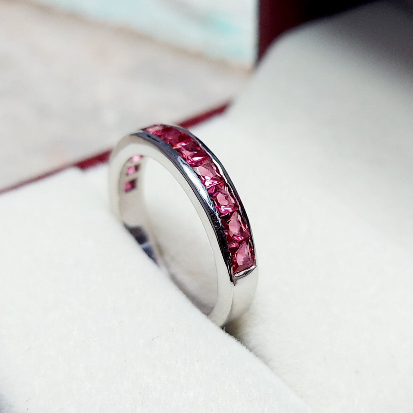 Pink Tourmaline Eternity Band Princess Cut 925 Silver Gift Ring US5~15 Elegant