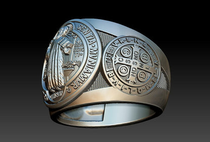 Saint Benedict Cross Ring 925 Silver Christian Signet Ring US5~15 Faith Gift