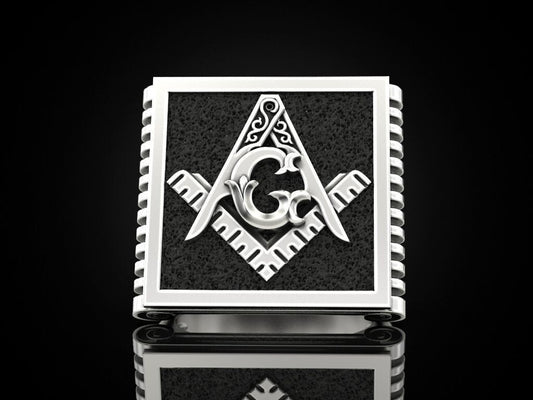 Mason Ring US7-15 Chrome 925 Silver G Symbol Freemason George Washington Style