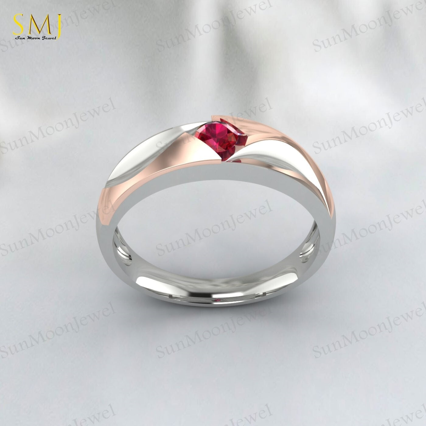 Two Tone Engagement Rings For Couples Lab Created Red Ruby Rings 925 Silver