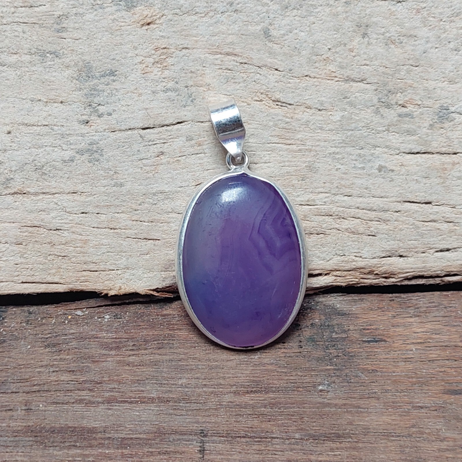 Natural Oval Purple Agate Pendant 925 Sterling Silver Necklace Gift For Girlfrie