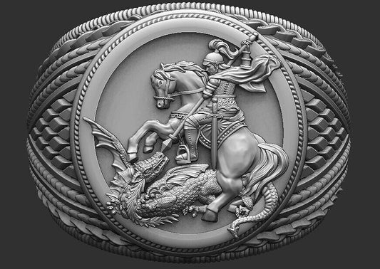 Saint George Dragon Ring 925 Silver Biker Signet Ring US5~15 Bold Statement Ring