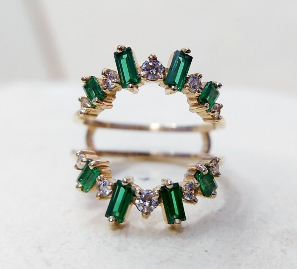 Emerald Baguette Ring Gemstone Set 925 Silver Ring Handmade Wedding Band US5~15
