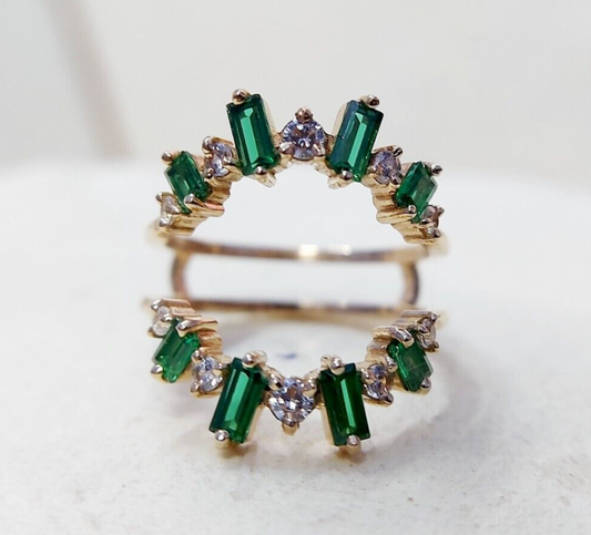 Emerald Baguette Ring Gemstone Set 925 Silver Ring Handmade Wedding Band US5~15