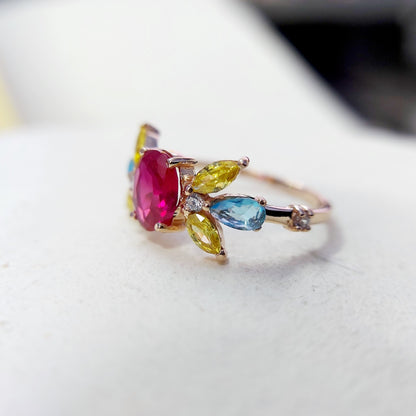 Oval Ruby Multi Gemstone Wedding Ring 925 Silver Women Engagement Band US5-15