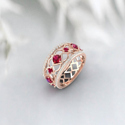Natural Ruby 925 Sterling Silver Rose Gold Promise Ring Wedding Anniversery Gift