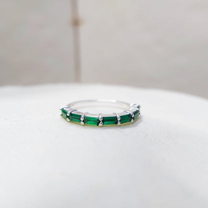 925 Silver Emerald Wedding Band Baguette Cut Green Emerald Eternity Ring Us5~ 15