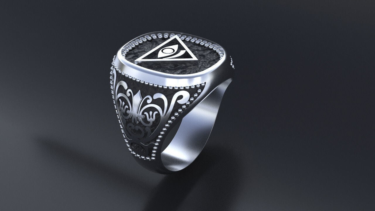 All Seeing Eye Ring 925 Silver Illuminati Pyramid Celtic Knot Design Ring US7-15