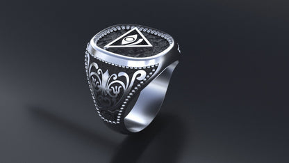 All Seeing Eye Ring 925 Silver Illuminati Pyramid Celtic Knot Design Ring US7-15