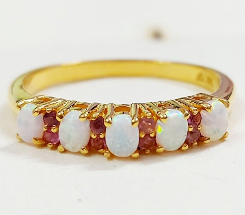 Oval Opal Natural Ruby Halo Engagement Women Ring 925 Silver Pretty Ring US5 ~15