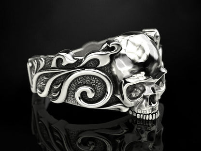 925 Sterling Silver US5-15 Men's Skull Pattern Gothic Biker Designer Look Ring