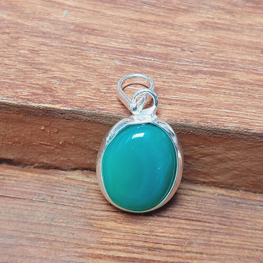 925 Sterling Silver Ovel Green Onyx Handmade Pendant Necklace,Gift For Friend