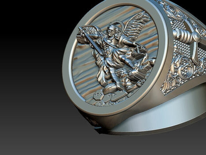 St Michael Sword Ring 925 Sterling Silver Archangel Signet Style Men Ring US5–15