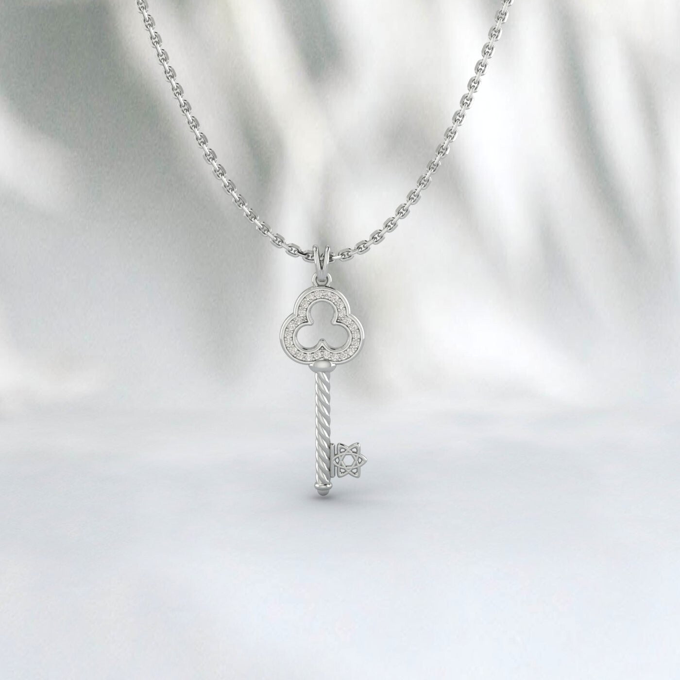Lab Diamond Key Pendant Necklace Charm Necklace 925 Sterling Silver