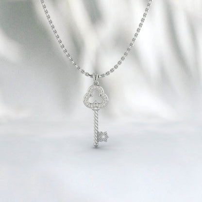 Lab Diamond Key Pendant Necklace Charm Necklace 925 Sterling Silver
