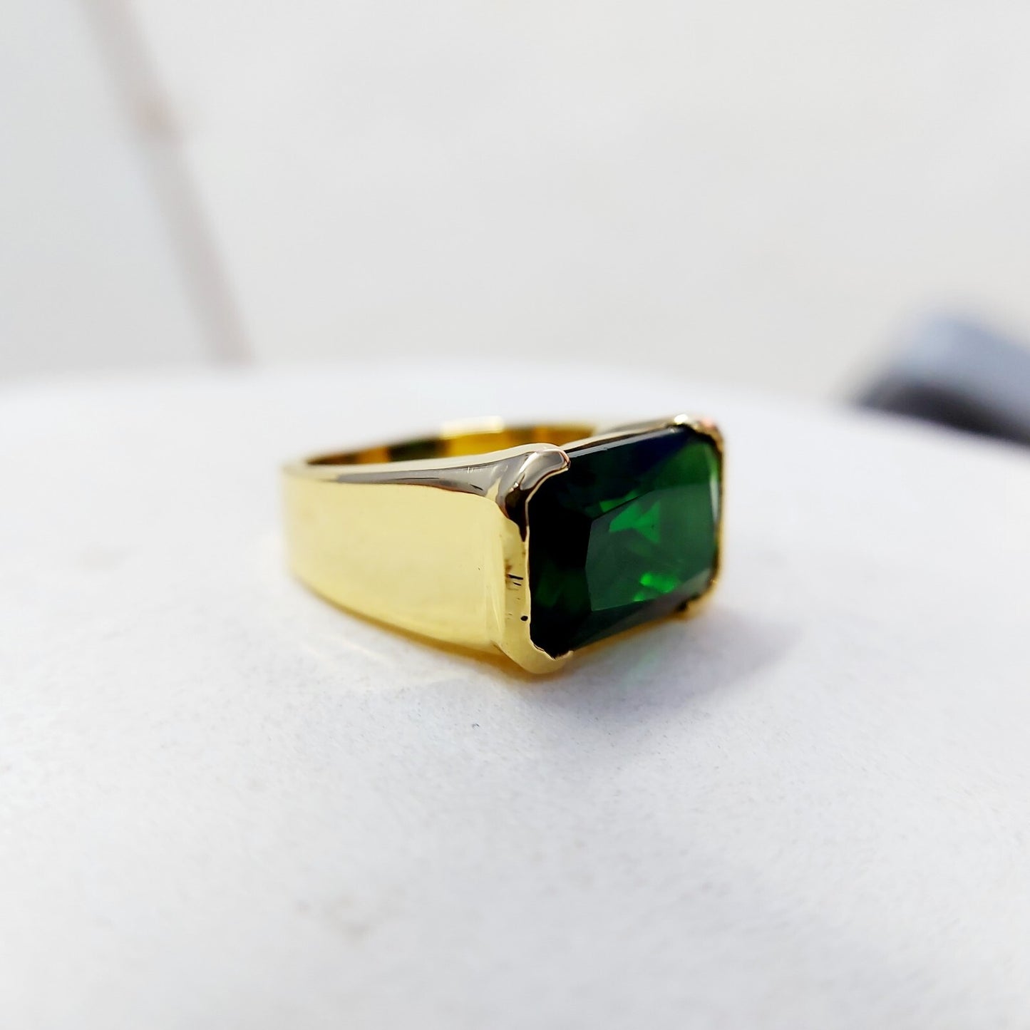 Natural Emerald Gemstone Signet Ring 925 Silver Men Band Anniversary Gift US5~15