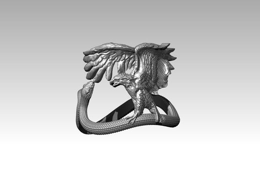 925 Sterling Silver Eagle Snake Fighting Ring Us5~ 15 Men Wild Animal Jewelry