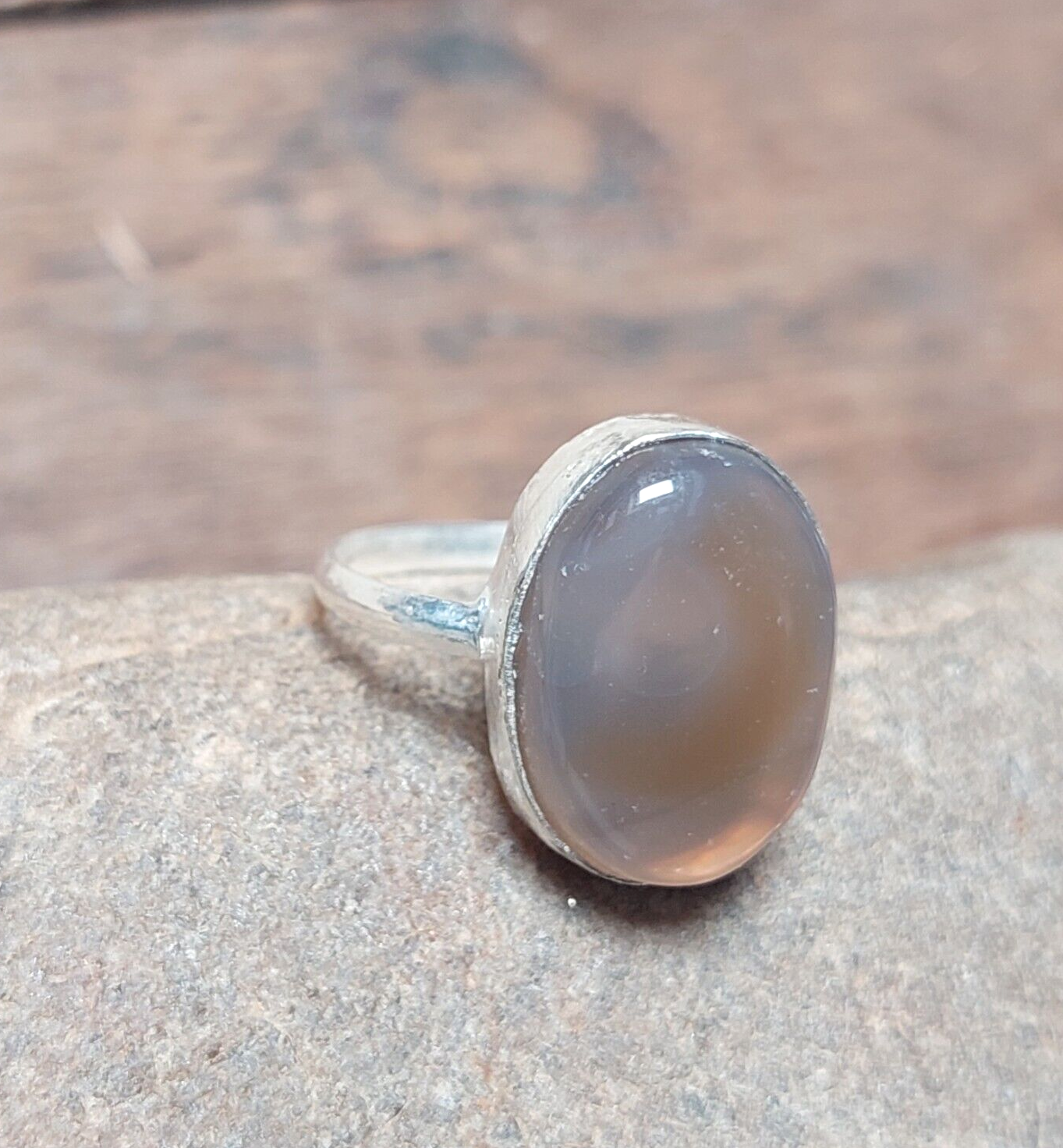 Oval Gray Agate Silver Men Ring,925 Sterling Silver Handmade Jewelry For Men
