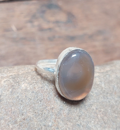 Oval Gray Agate Silver Men Ring,925 Sterling Silver Handmade Jewelry For Men