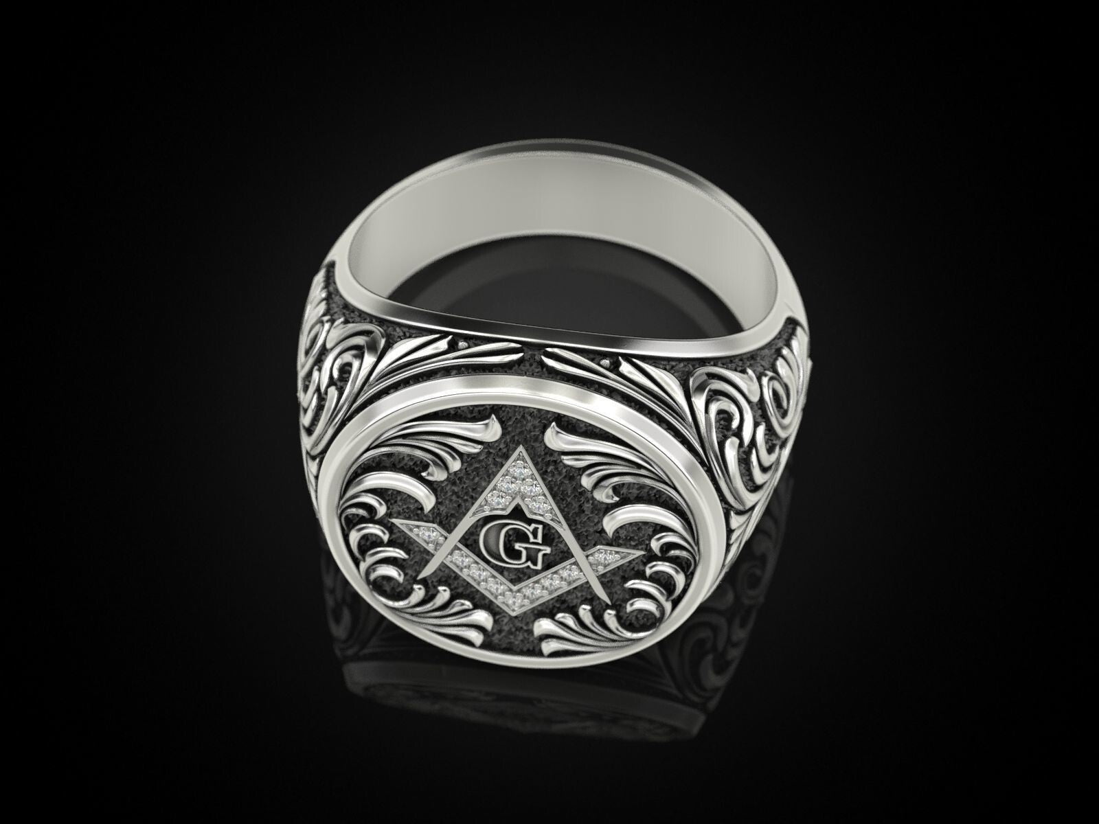 Mason Ring 925 Sterling Silver Freemason Square and Compasses Emblem Ring US7-15