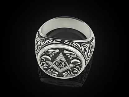 Mason Ring 925 Sterling Silver Freemason Square and Compasses Emblem Ring US7-15