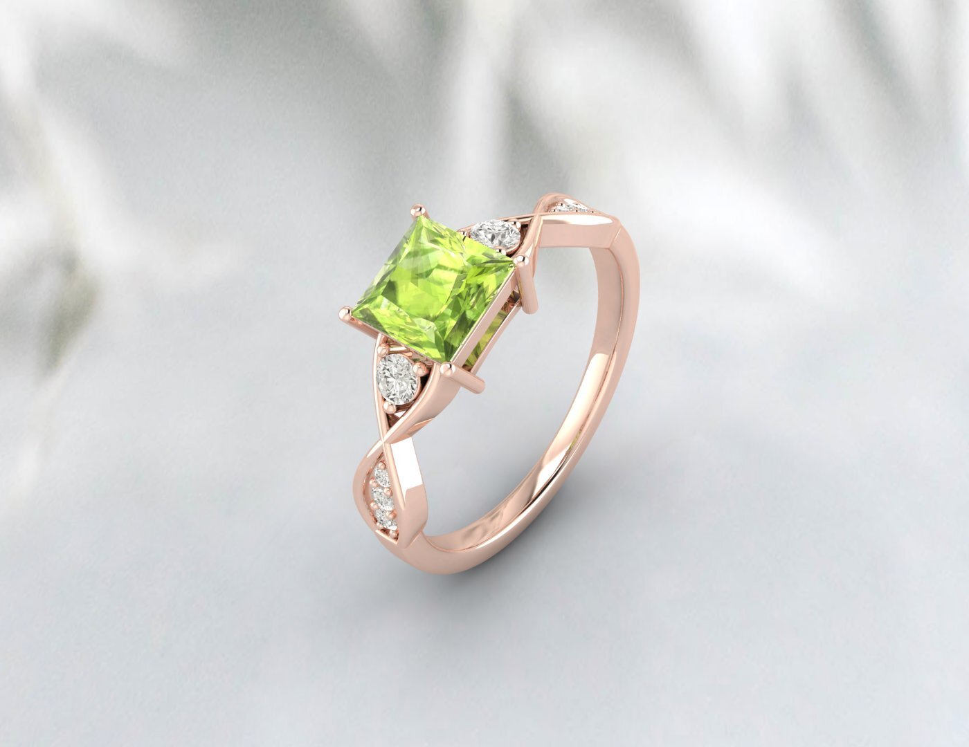 Natural Princess Cut Green Peridot Gemstone Ring Silver Engagement Ring US5~15