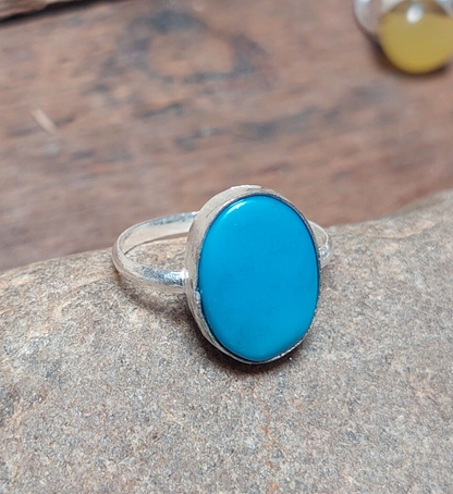 Sleeping Beauty Turquoise 925 Sterling Silver Minimalist Solitaire Dainty Ring