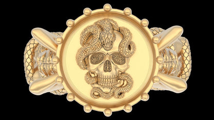 Vintage Brass Snake Skull Ring Gothic Biker Punk Women Hand Design Ring US5~15