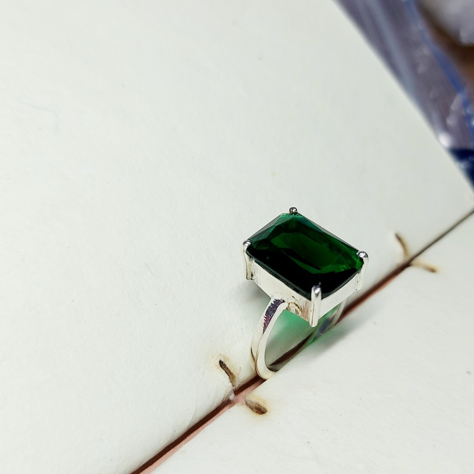 Natural Emerald Cut Green Emerald Wedding Engagement Ring Silver Band US5 ~15