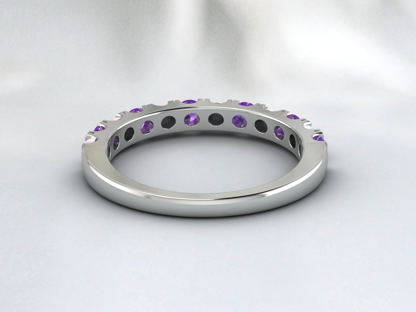 Natural Round Opal And Amethyst Half Eternity Band Fine Silver Wedding Band