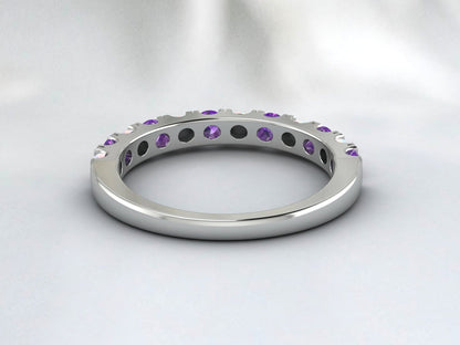 Natural Round Opal And Amethyst Half Eternity Band Fine Silver Wedding Band
