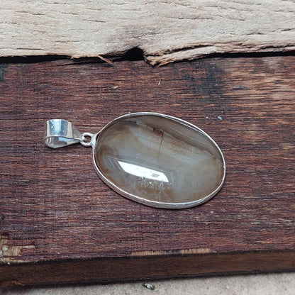 925 Sterling Silver Oval Natural Brown Banded Agate Pendant Wedding Gift
