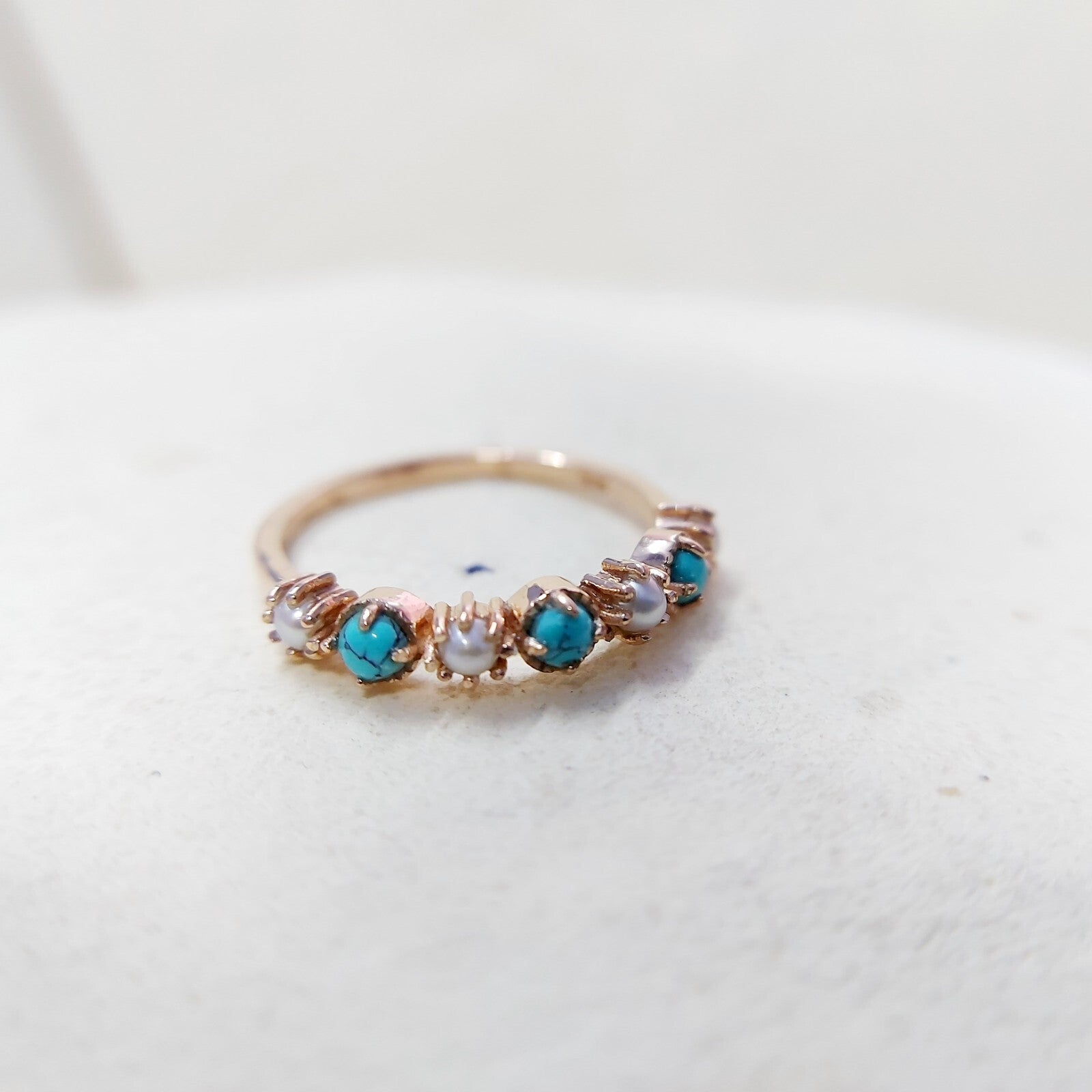 Turquoise Pearl Half Band Gemstone Wedding Engagement Ring For Women Gift Us5~15