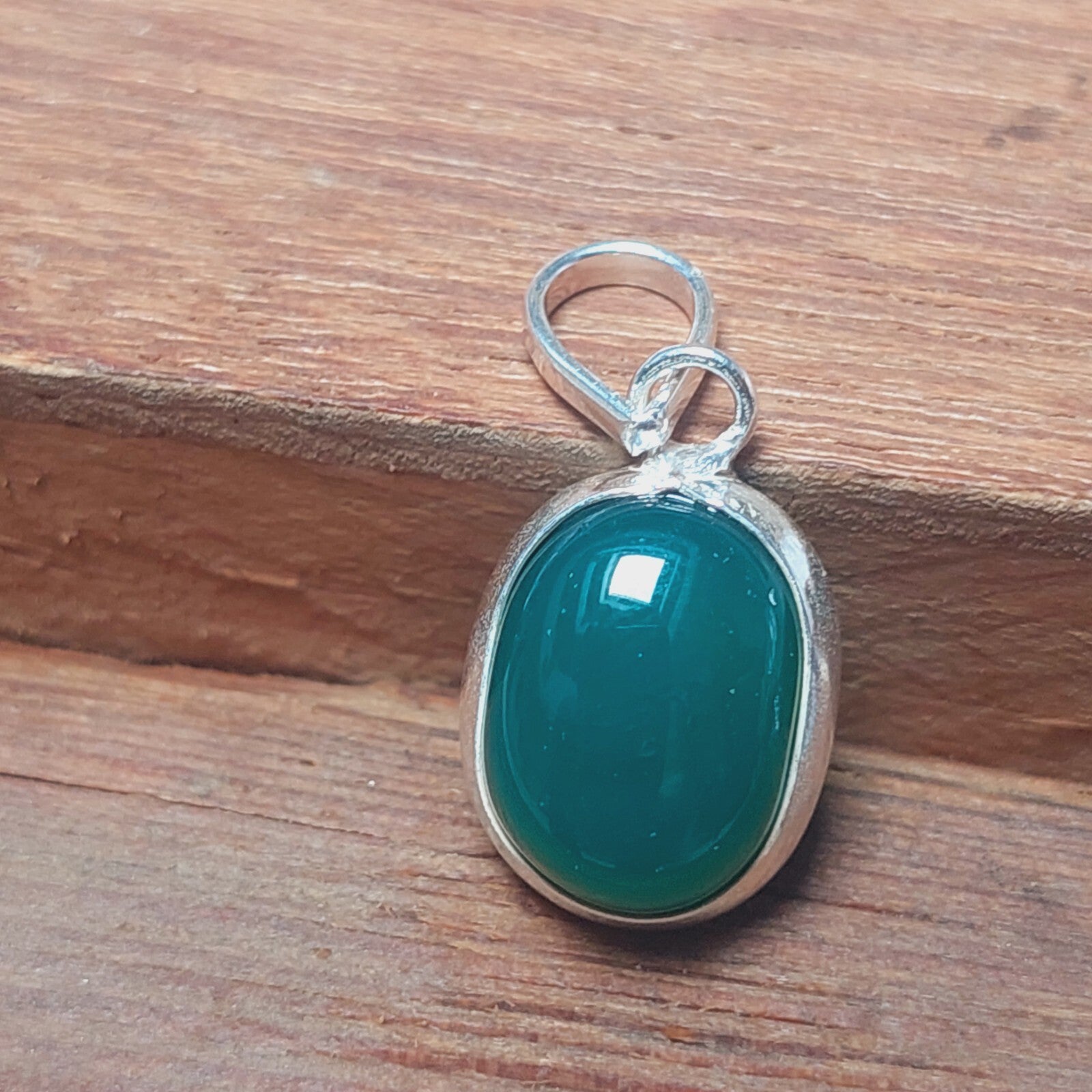 925 Sterling Silver Ovel Green Onyx Pendant Necklace Christmas Anniversary Gift