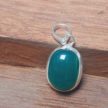 925 Sterling Silver Ovel Green Onyx Pendant Necklace Christmas Anniversary Gift