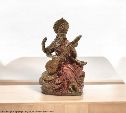 Handcrafted Saraswati Ji Idol Polyresin Saraswati Ji Sculpture for Pooja Room
