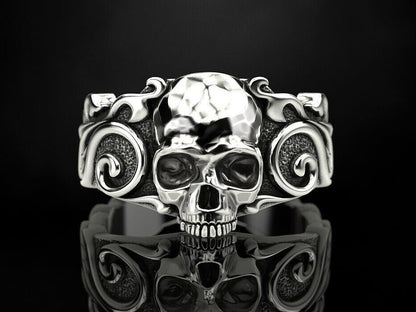 925 Sterling Silver US5-15 Men's Skull Pattern Gothic Biker Designer Look Ring